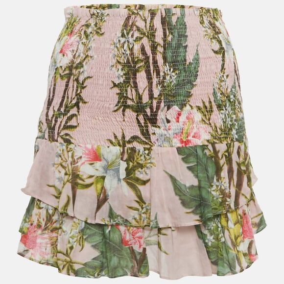 Isabel Marant Pink Floral Print Cotton Shirring Tiered Mini Dress S